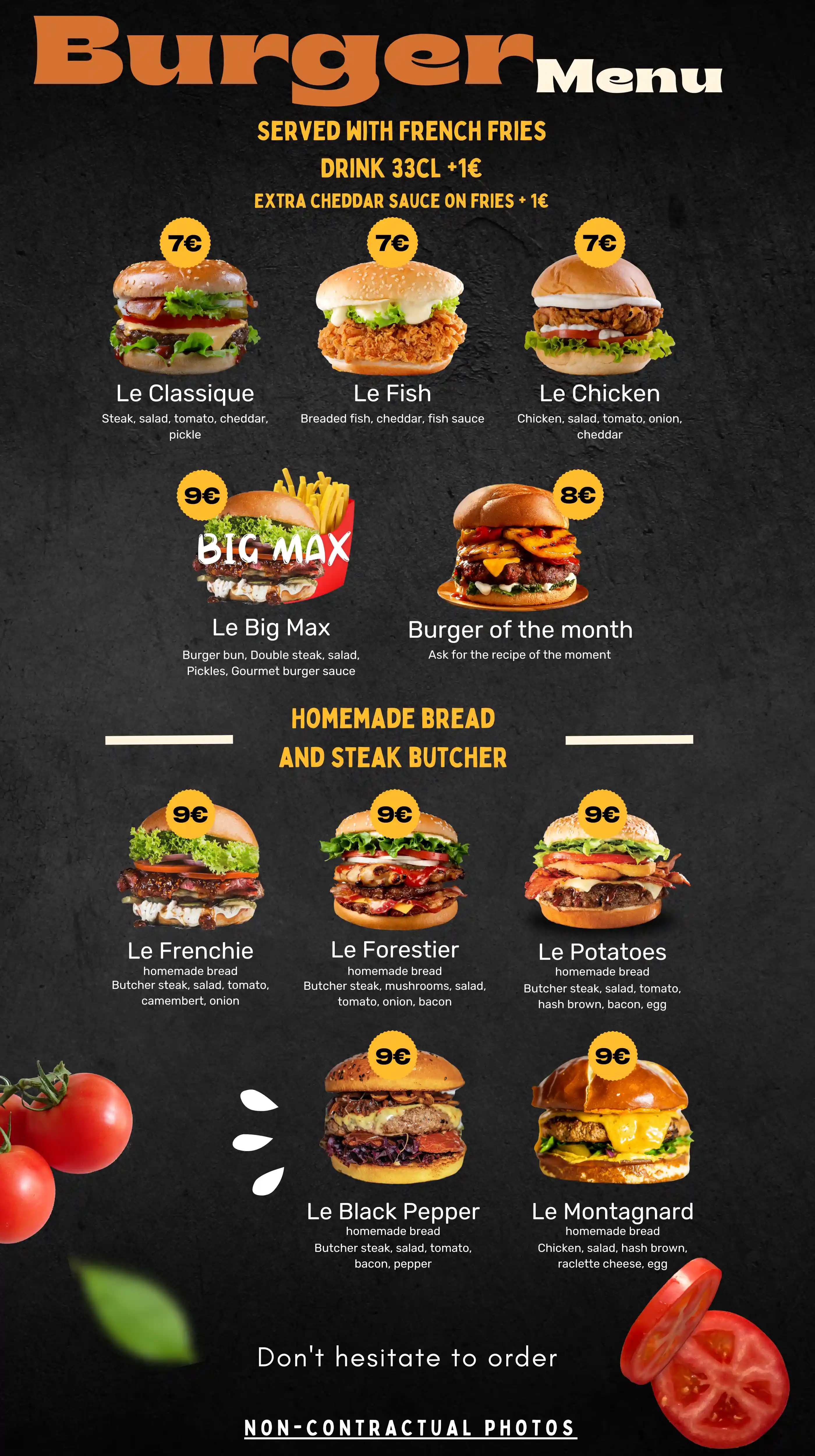 Image of our different burgers and their ingredients