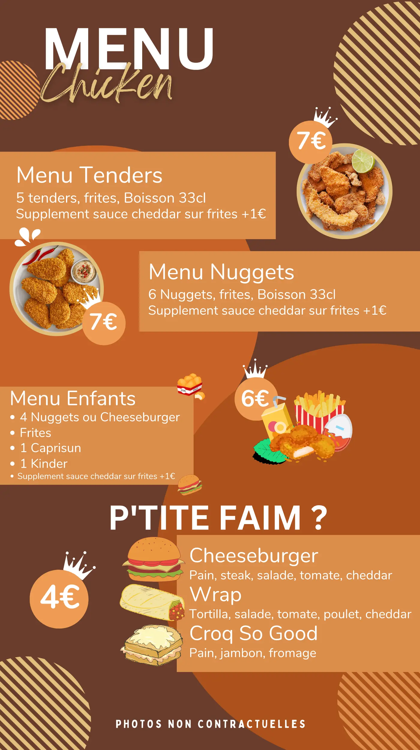 Image des menu aux poulets frit et menu enfant